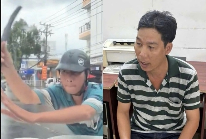 Công an Cần Thơ triệu tập người đàn ông đập phá xe ô tô giữa đường đến làm việc. Ảnh: Thanh Niên