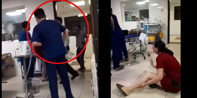 Người đàn ông hành hung nhân viên y tế khi đang cấp cứu bệnh nhân. Ảnh cắt từ clip