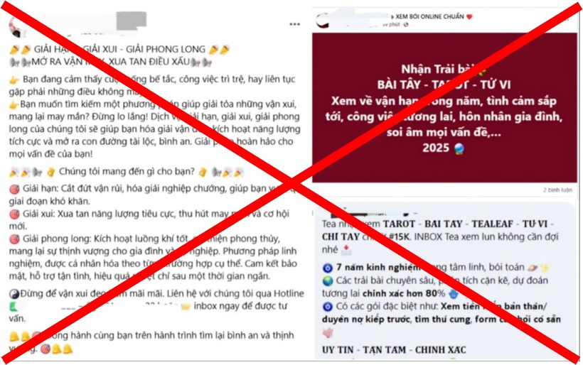Trên mạng xã hội có rất nhiều trang công khai hay hội nhóm chuyên cung cấp dịch vụ xem bói, giải hạn online với nhiều mức giá khác nhau.