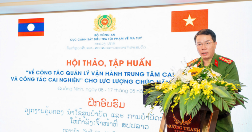 Đại tá Hoàng Quốc Việt, Phó Cục trưởng Cục Cảnh sát điều tra tội phạm về ma túy chủ trì và phát biểu chỉ đạo tại Hội thảo, tập huấn.