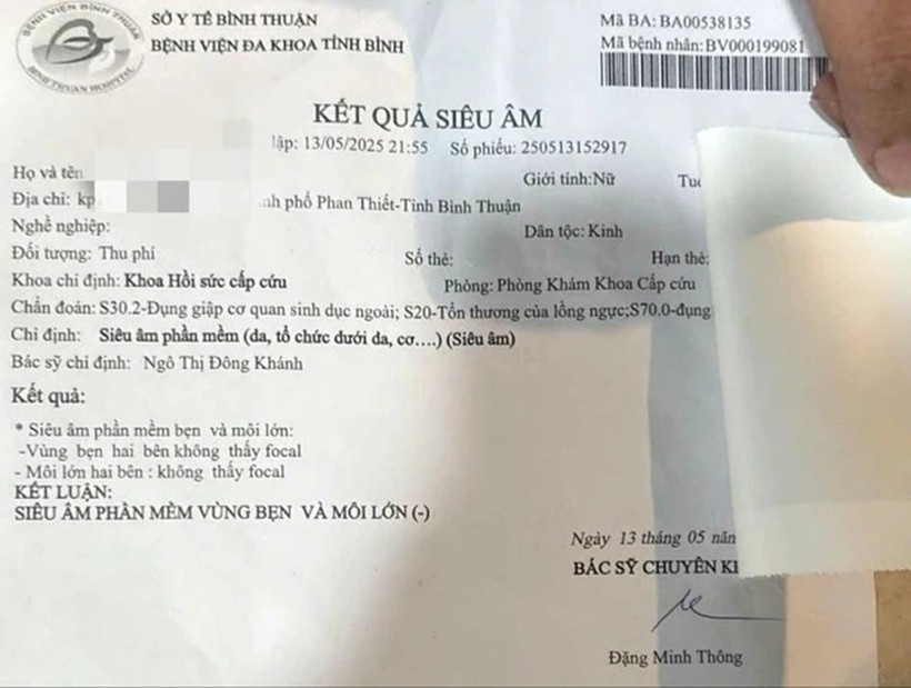 Bệnh viện Đa khoa tỉnh Bình Thuận chẩn đoán cháu A. bị "Đụng giập cơ quan sinh dục ngoài". Ảnh: Sài Gòn Giải Phóng