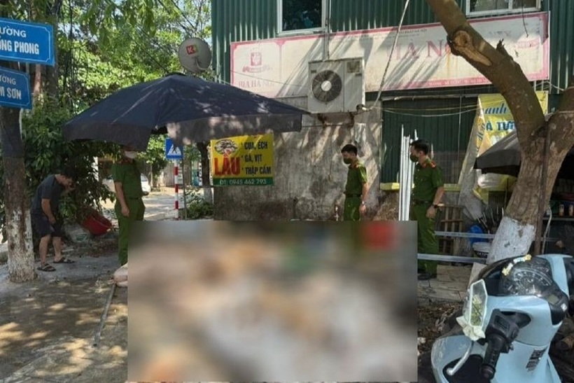 Hơn 1 tấn thịt lợn xuất huyết dưới da, ruồi bâu kín được để dưới nền vỉa hè. Ảnh: Báo Pháp luật VN