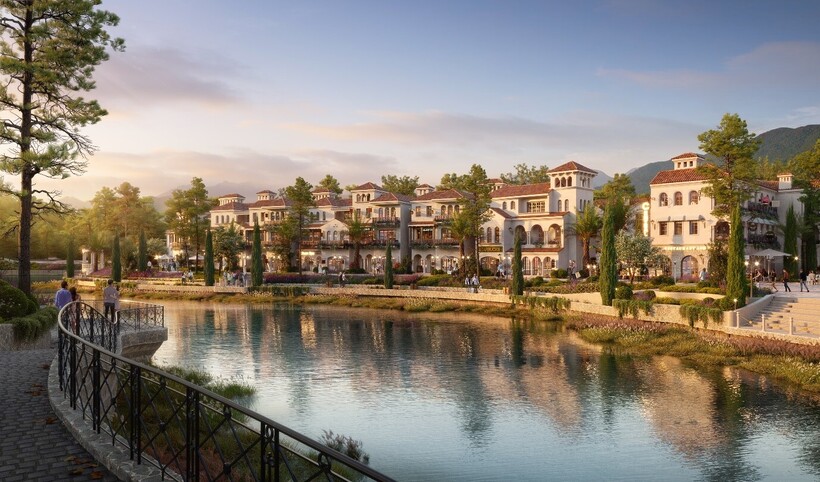 Cảnh quan đậm chất Địa Trung Hải tại Valley Town, vừa tạo nên phong thủy vượng khí, vừa nâng tầm trải nghiệm nghỉ dưỡng và hiệu quả khai thác kinh doanh. Ảnh: BIM Land