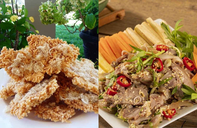 Cơm cháy và thịt dê.