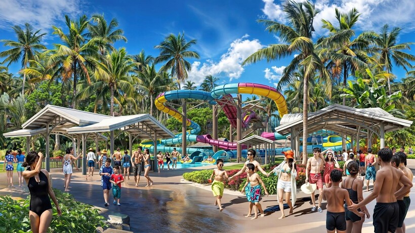 Công viên nước chủ đề quy mô 19ha – trái tim giải trí sôi động của toàn dự án. (Ảnh phối cảnh minh họa: Sun Property)
