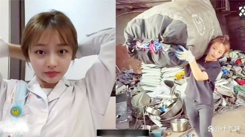 Nữ bác sĩ vừa làm việc ở bệnh viện, vừa phụ giúp công việc ở cơ sở thu mua phế liệu của gia đình. Ảnh: Sohu