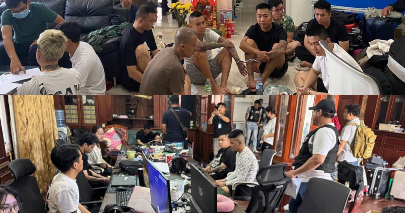 Các đơn vị nghiệp vụ của Bộ Công an Lào kiểm tra các địa điểm tại Thủ đô Viêng Chăn phát hiện Mai Anh Việt và các đối tượng trong băng nhóm hoạt động tổ chức đánh bạc qua mạng internet. (Ảnh: Bộ Công an)