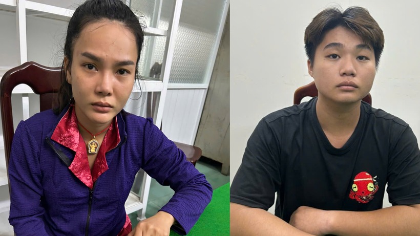 Hai nghi phạm tại cơ quan công an. Ảnh: PLO.