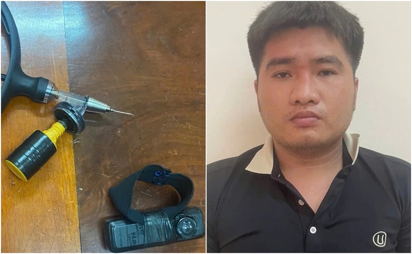 Nguyễn Thành Thông cùng tang vật. (Ảnh: Cơ quan công an)