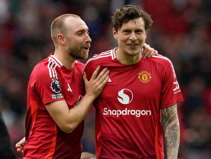 Christian Eriksen và Victor Lindelof. Ảnh: Alamy.