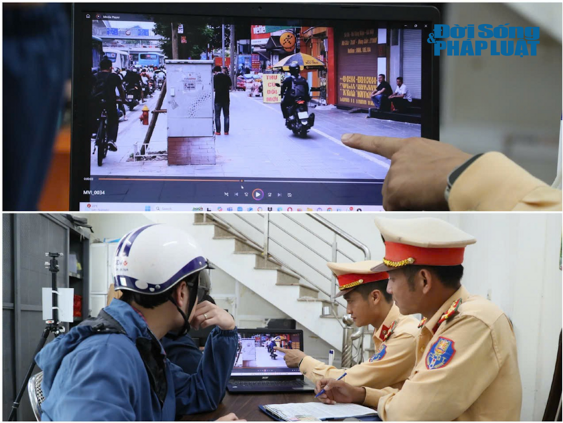 CSGT làm việc với trường hợp vi phạm đi xe máy lên vỉa hè