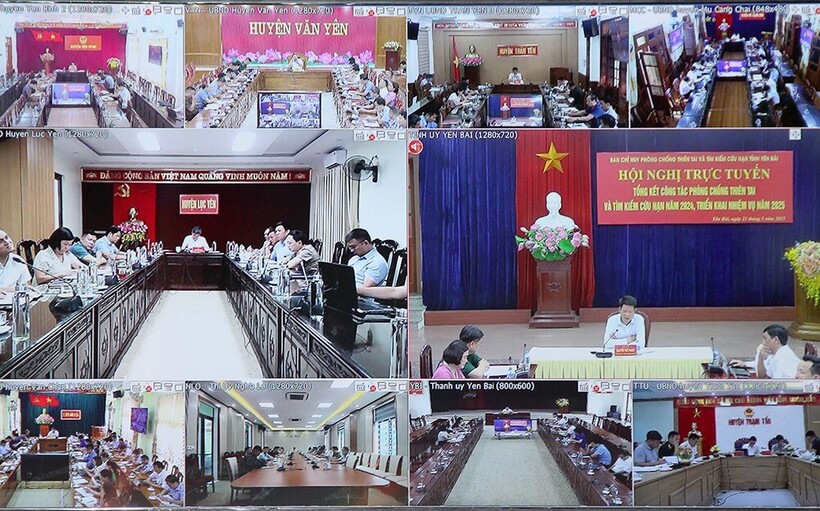 UBND tỉnh và kết nối trực tuyến về công tác phòng chống thiên tai đến điểm cầu UBND xã, huyện, thị xã, thành phố trong tỉnh.