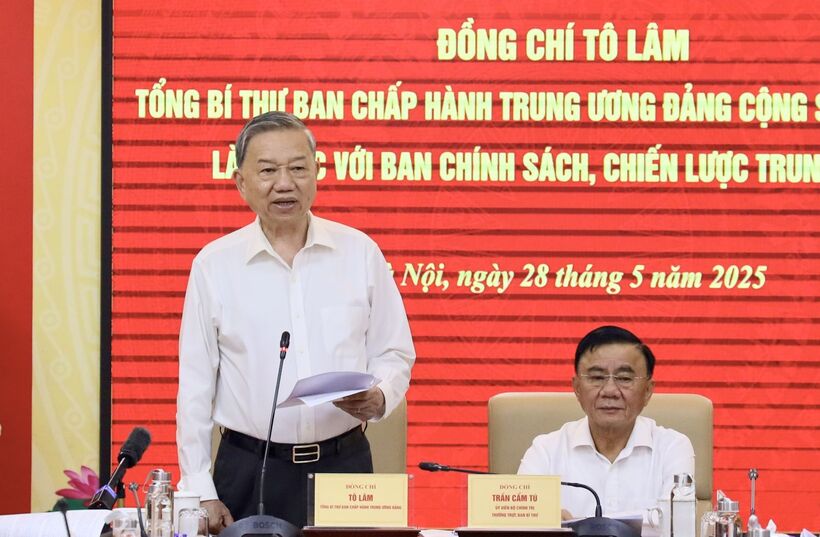 Tổng Bí thư Tô Lâm phát biểu chỉ đạo tại buổi làm việc. Ảnh: Ban Chính sách, chiến lược Trung ương.