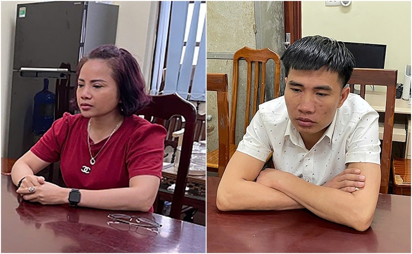 Hoàng Thị Tỉnh và Trần Văn Khiêm tại cơ quan công an. (Ảnh: Công an tỉnh Lạng Sơn)