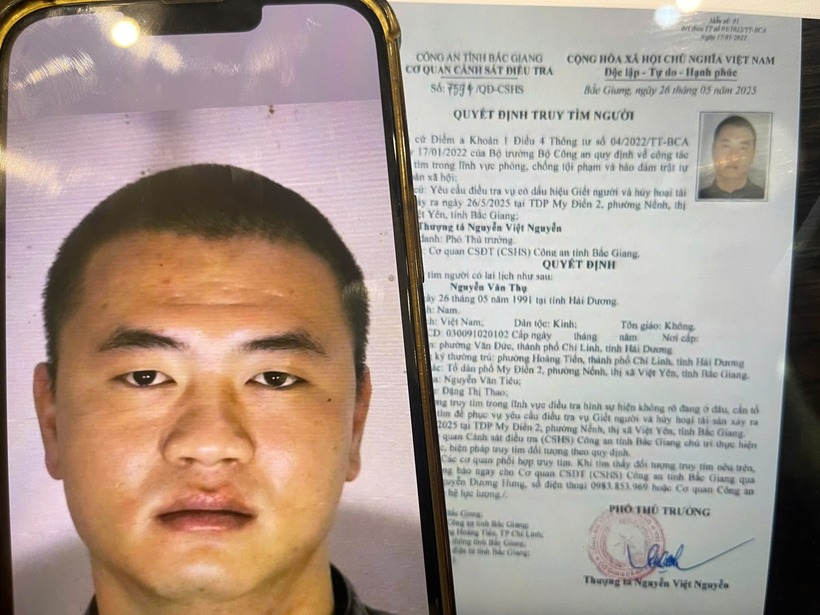 Đối tượng Nguyễn Văn Thụ và quyết định truy tìm của cơ quan công an. (Ảnh: Công an Bắc Giang)