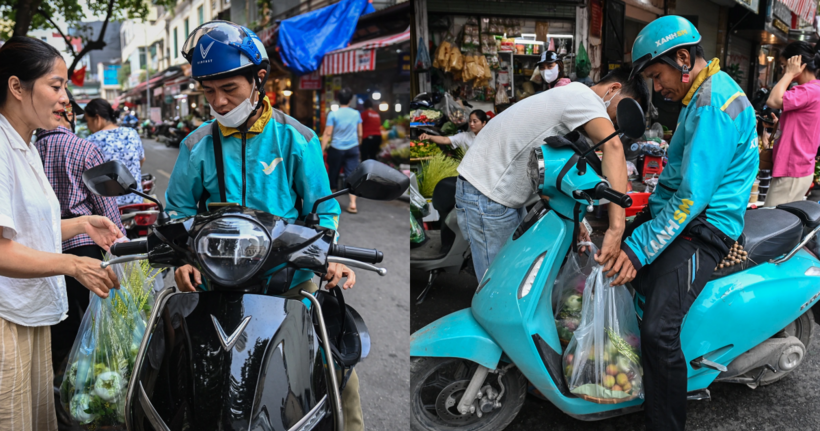 Shipper giao đồ cúng "bở hơi tai" ngày Tết Đoan Ngọ. Ảnh: Dân trí