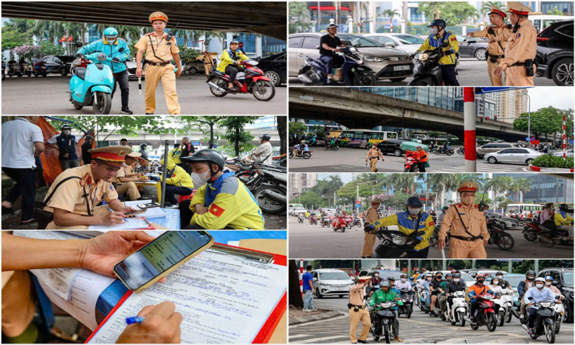 CSGT xử lý hàng chục tài xế xe ôm công nghệ tại quận Cầu Giấy.