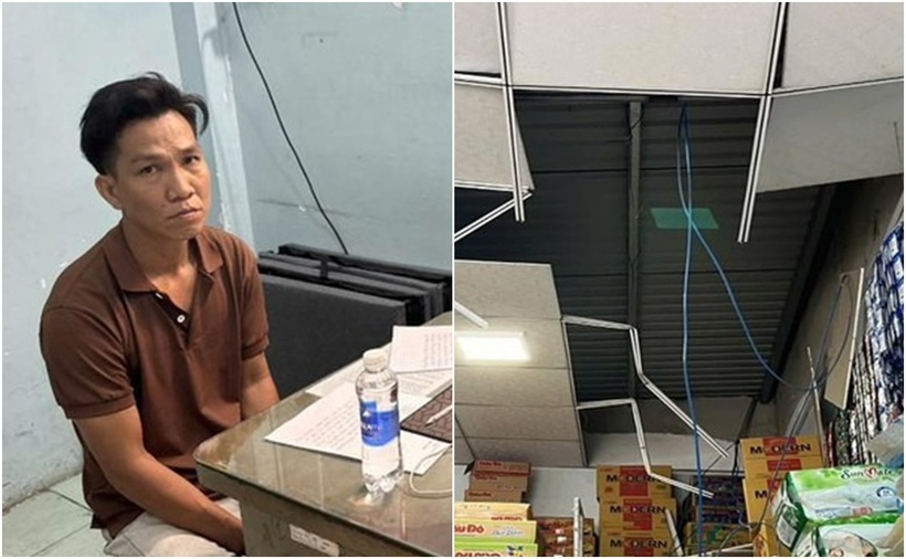 Nguyễn Ngọc Thăng trổ mái tôn tiệm tạp hóa trộm cắp tài sản. (Ảnh: Báo Đồng Nai)