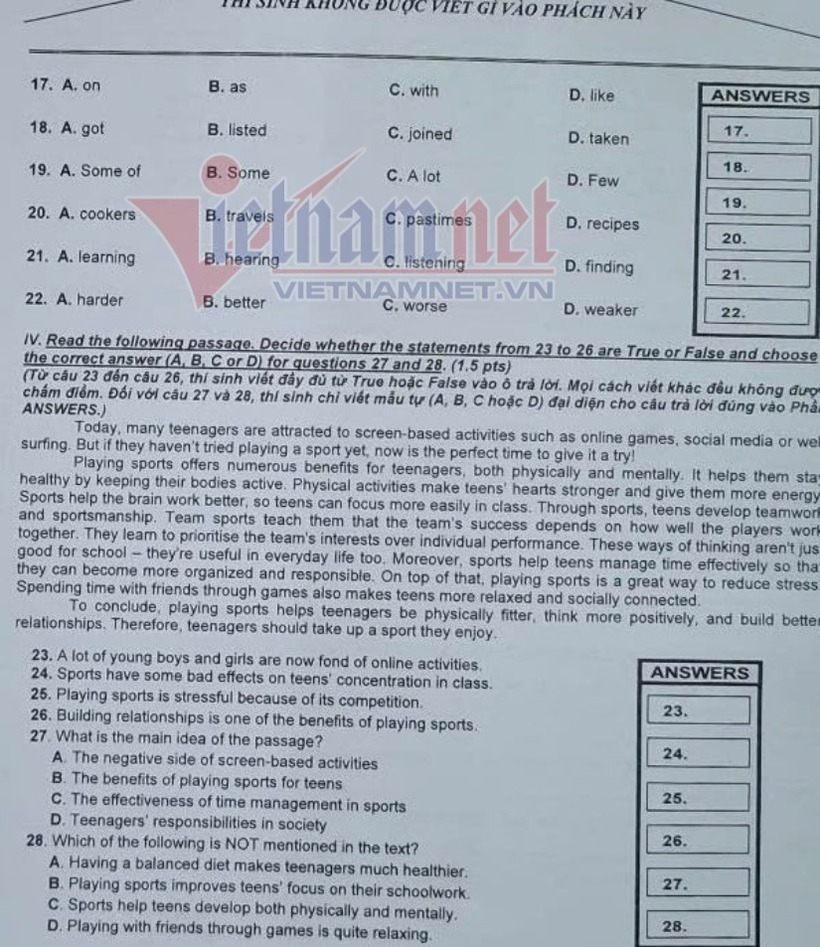 Đề thi, đáp án gợi ý môn tiếng Anh vào lớp 10 THPT 2025 ở TP.HCM nhanh nhất, chính xác nhất - 3