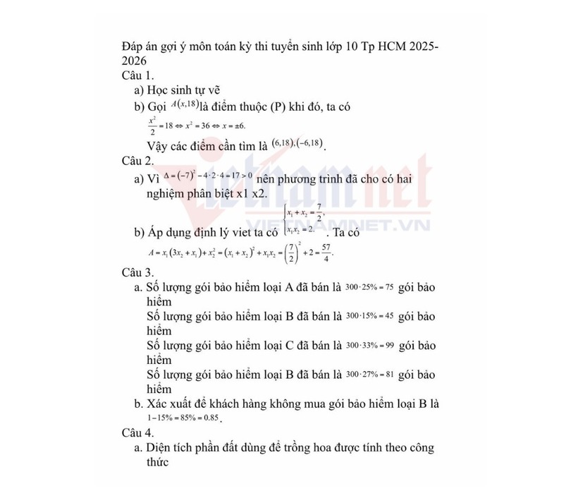 Đề thi, đáp án gợi ý môn Toán vào lớp 10 THPT 2025 ở TP.HCM nhanh nhất, chính xác nhất - 1