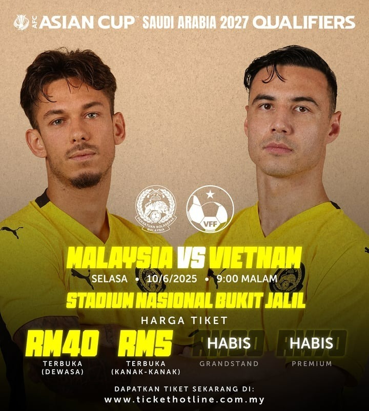 Trận đấu giữa Malaysia và Việt Nam tại vòng loại Asian Cup 2027 vào ngày 10/6 trên sân Bukit Jalil (Kuala Lumpur) đang đối mặt với tình trạng ế vé. Ảnh: VTC News.
