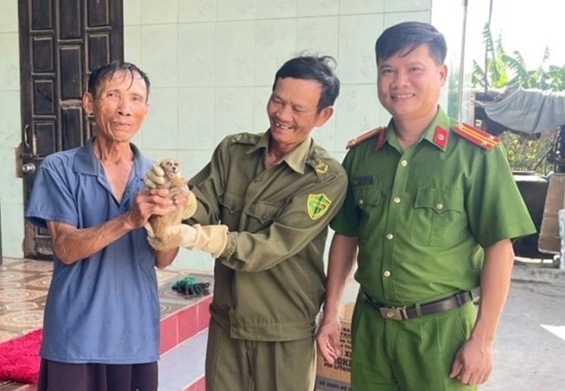 Con vật "lạ" vừa xuất hiện ở vườn nhà dân Quảng Bình, có tên trong sách Đỏ. Ảnh: Công an Quảng Bình