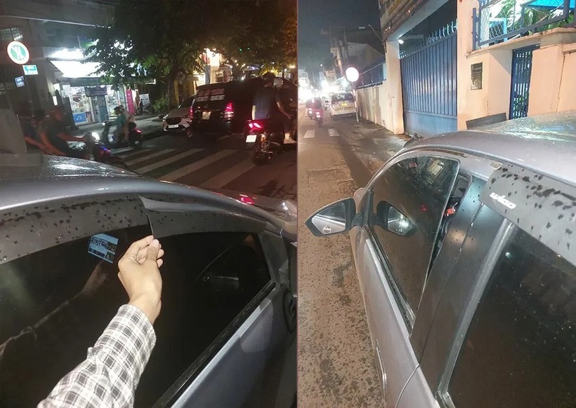 Chiếc xe bị người đàn ông bẻ cong kính chắn gió. (Ảnh: PLO)