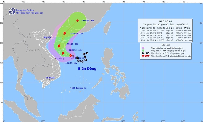 Dự báo hướng di chuyển của bão số 1. Ảnh: nchmf