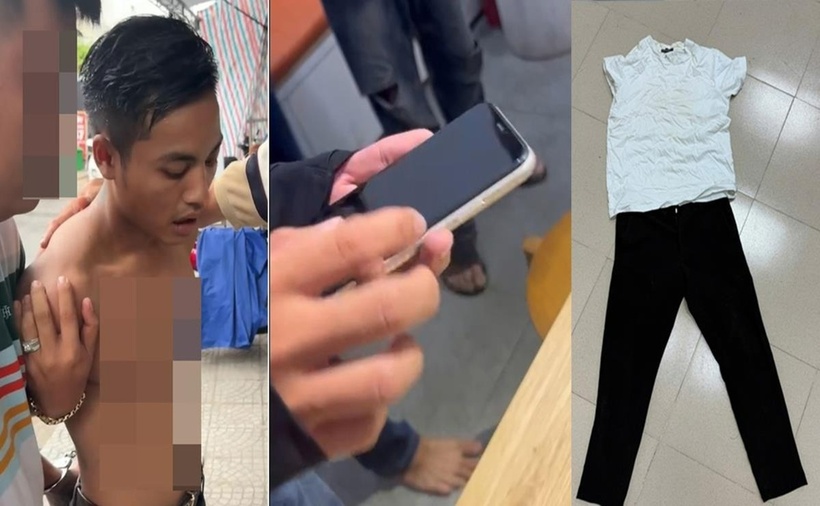 Lê Ngọc Sử bị bắt giữ khi đang lẩn trốn tại một công trình xây dựng cùng tang vật và bộ đồ Sử dùng để ngụy trang. (Ảnh: Công an Đà Nẵng)