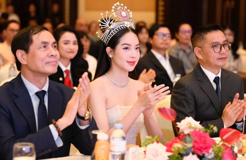Hoa hậu Thanh Thủy tại buổi họp báo. Ảnh: Tiền Phong