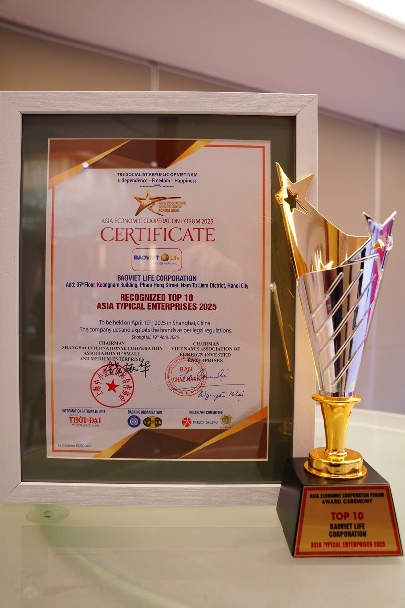 Thương hiệu Bảo Việt Nhân thọ được vinh danh trong TOP 10 Doanh nghiệp tiêu biểu Châu Á 2025