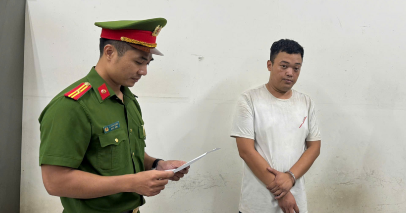 Thái Ngọc Anh tại cơ quan công an.