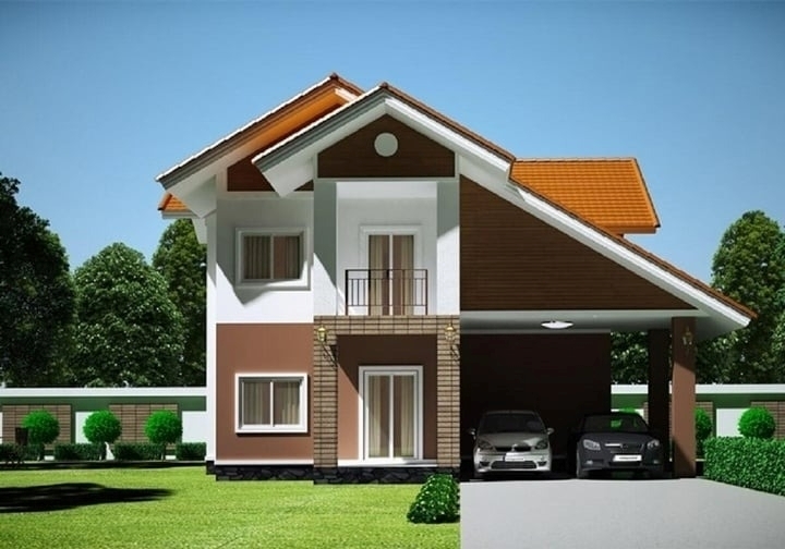 Mẫu nhà được thiết kế mái lệch với chi phí xây dựng 1 tỷ cùng sân vườn thoáng mát. Ảnh: Kientam