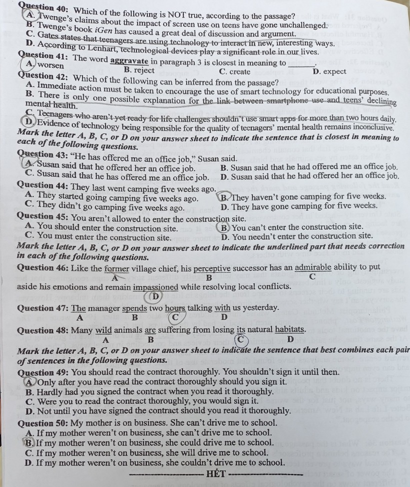 Đề thi tốt nghiệp THPT môn Tiếng Anh năm 2024. Ảnh: Vietnamnet.