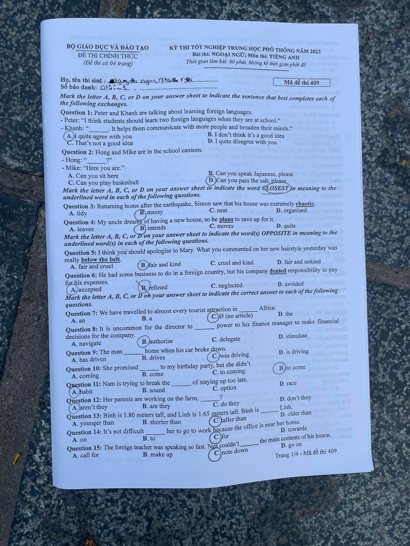 Đề thi môn Tiếng Anh tốt nghiệp THPT 3 năm gần đây nhất - 5
