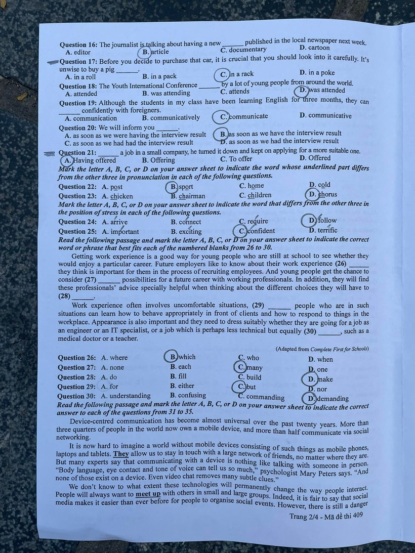 Đề thi môn Tiếng Anh tốt nghiệp THPT 3 năm gần đây nhất - 6