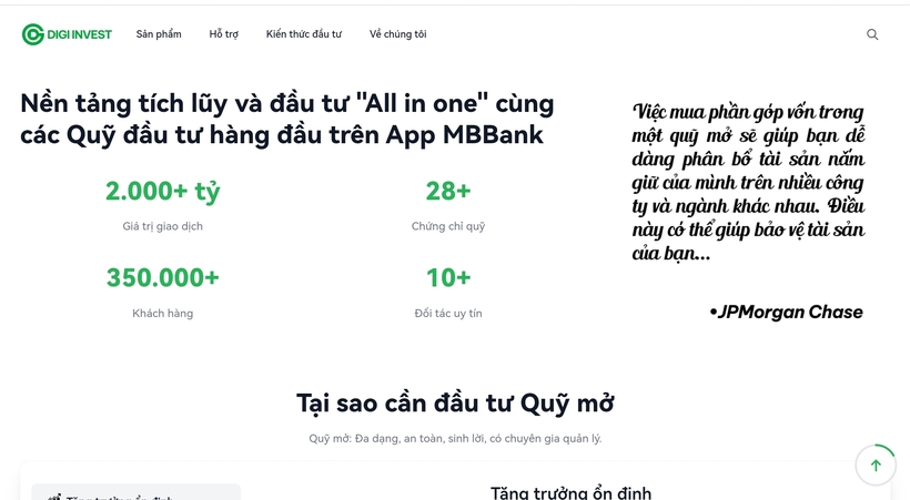 Giao diện website chính thức của Digi Invest. Ảnh chụp màn hình.