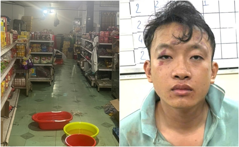 Đối tượng Nguyễn Minh Phúc và hiện trường vụ án. (Ảnh: Người lao động)