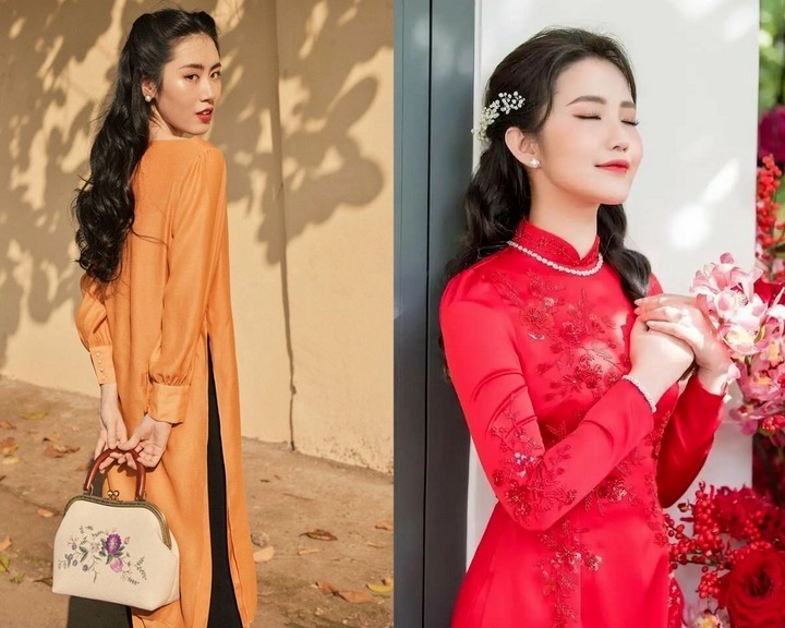 Tóc buộc nửa đầu cũng được phái nữ thường xuyên lựa chọn để mix cùng áo dài