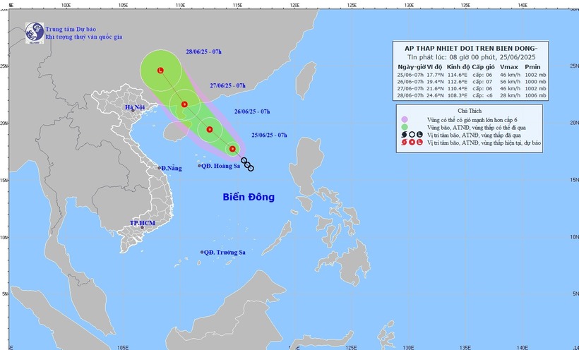 Dự báo trong vòng 48 đến 72 giờ tới, áp thấp nhiệt đới có xu hướng tiếp tục di chuyển theo hướng Bắc Tây Bắc, tốc độ 15–20km/h và suy yếu thêm.