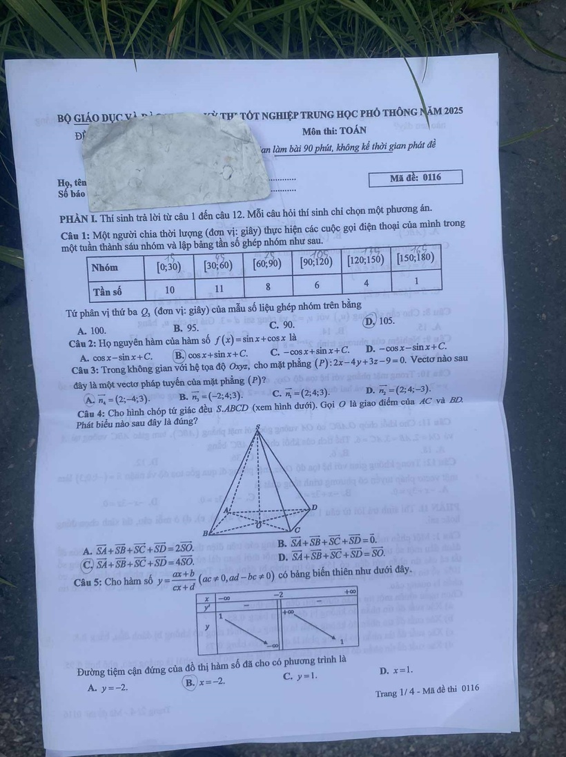 Đáp án gợi ý, đề thi môn Toán tốt nghiệp THPT 2025 mã đề 116 - 2