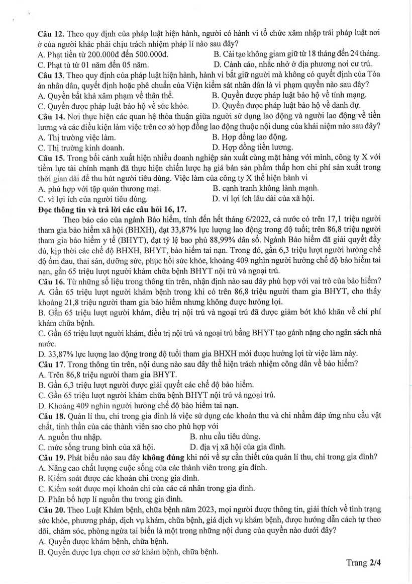 Đề thi, đáp án gợi ý môn Giáo dục Kinh tế & Pháp luật tốt nghiệp THPT 2025 mã đề 1045 - 3