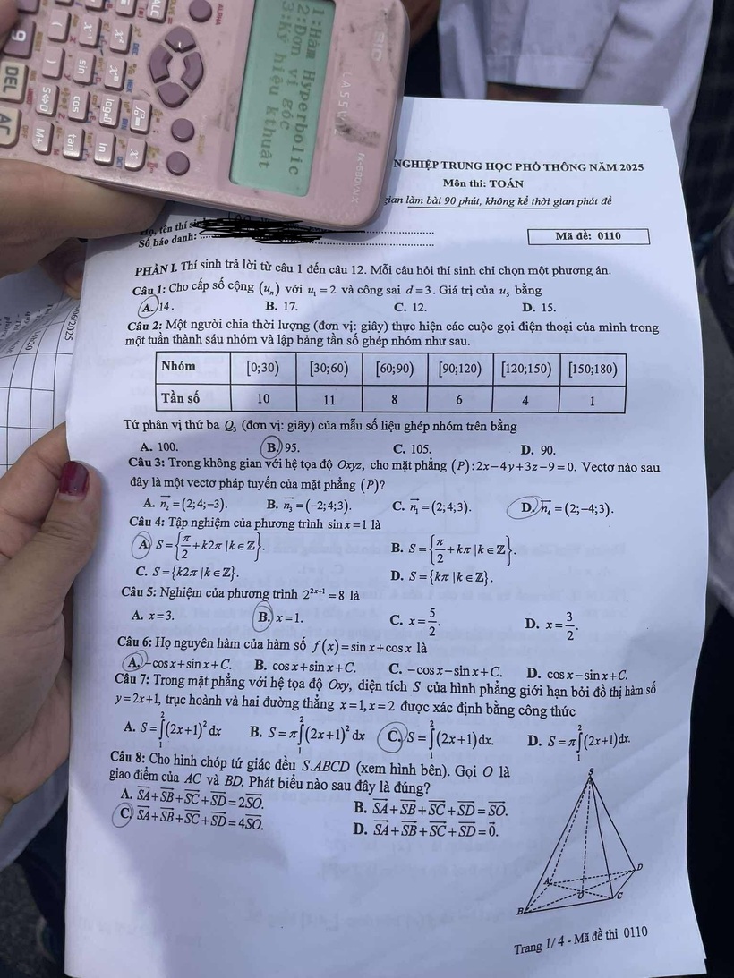 Đáp án gợi ý, đề thi môn Toán tốt nghiệp THPT 2025 mã đề 110 - 2