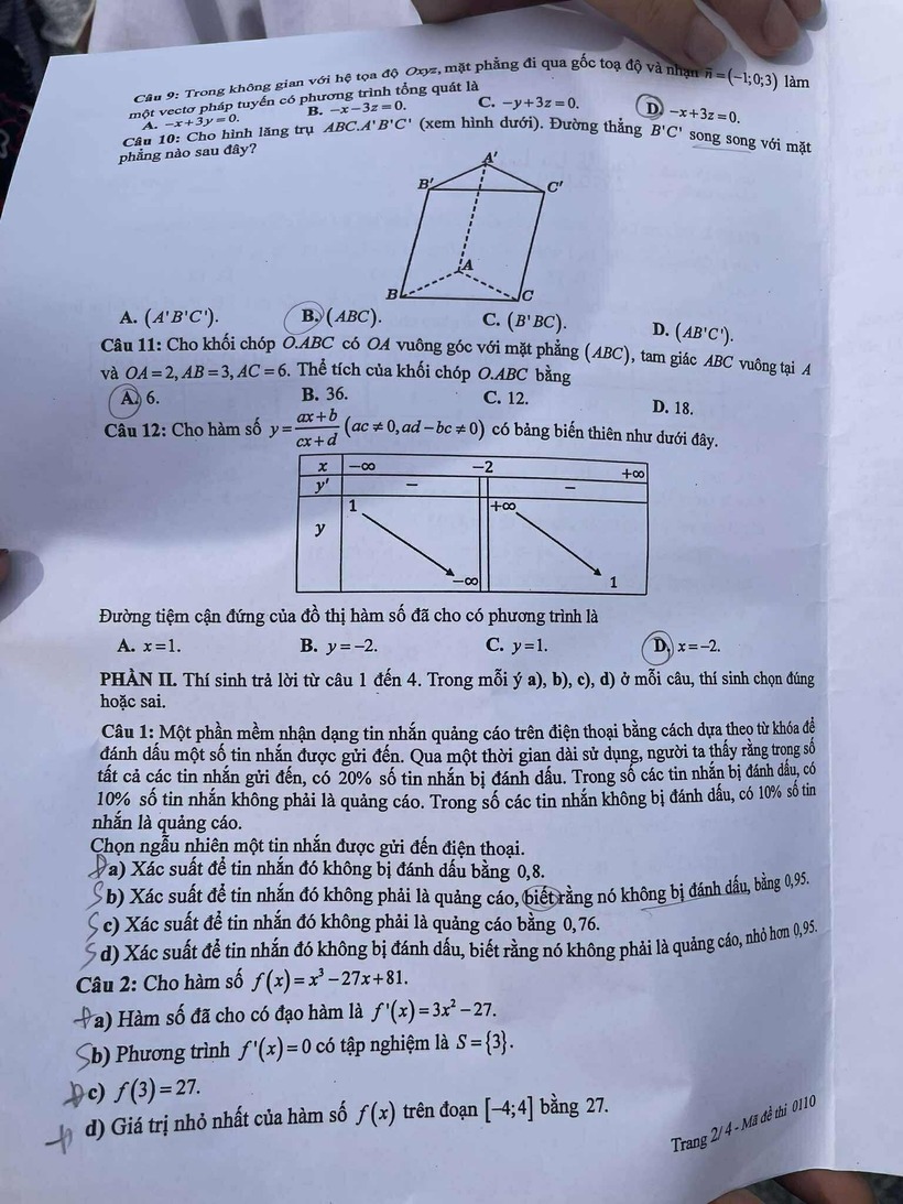 Đáp án gợi ý, đề thi môn Toán tốt nghiệp THPT 2025 mã đề 110 - 3