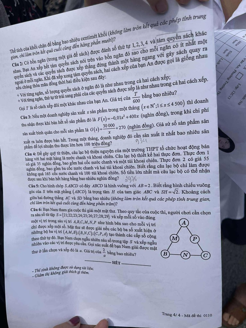 Đáp án gợi ý, đề thi môn Toán tốt nghiệp THPT 2025 mã đề 110 - 5