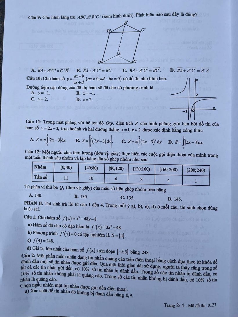 Đáp án gợi ý, đề thi môn Toán tốt nghiệp THPT 2025 mã đề 123 - 3