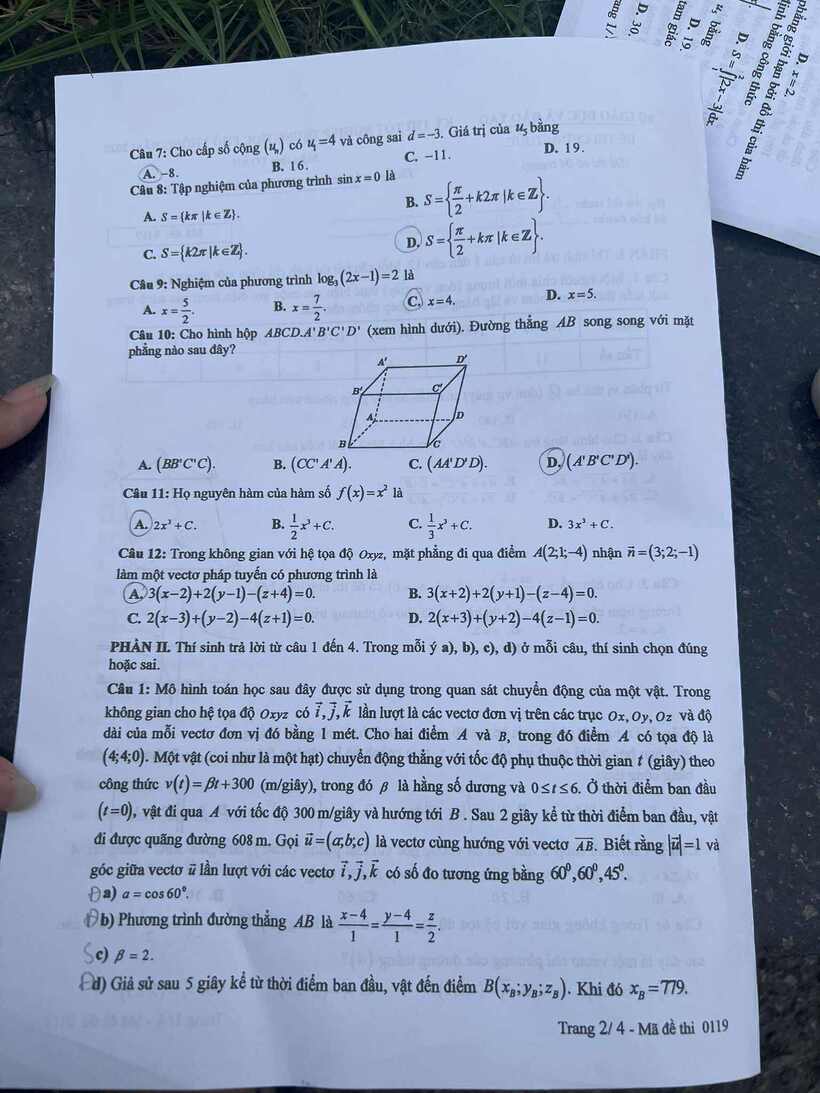 Đáp án gợi ý, đề thi môn Toán tốt nghiệp THPT 2025 mã đề 119 - 3
