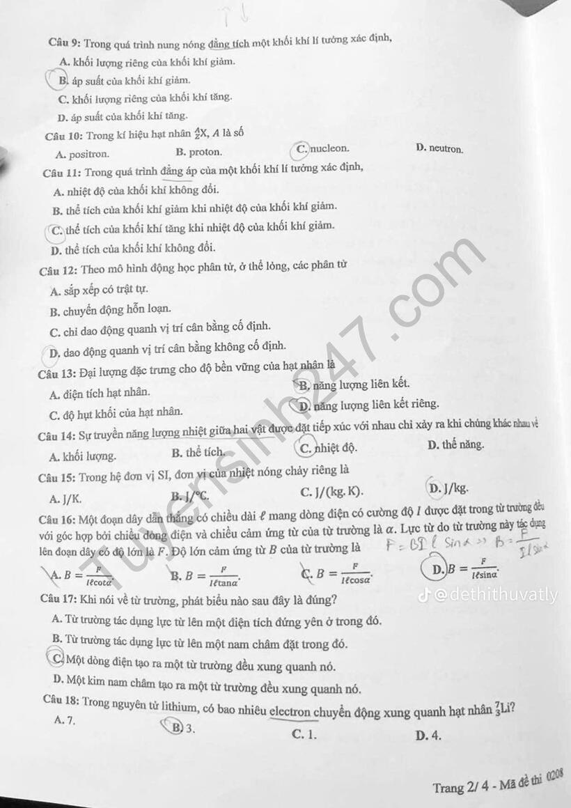 Đáp án gợi ý, đề thi môn Vật lý mã đề 0208 tốt nghiệp THPT 2025 chính xác nhất - 3