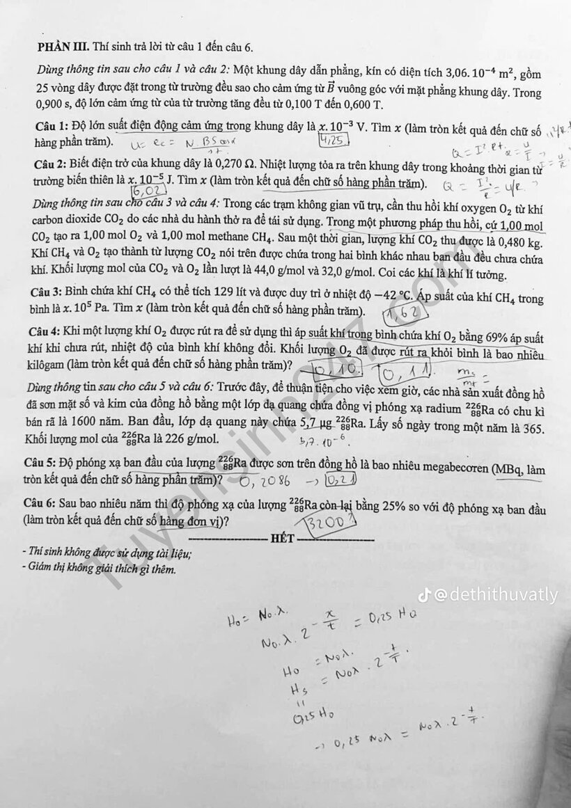 Đề thi môn Vật lý mã đề 0211 thi tốt nghiệp THPT 2025. Ảnh: Tuyensinh247.com