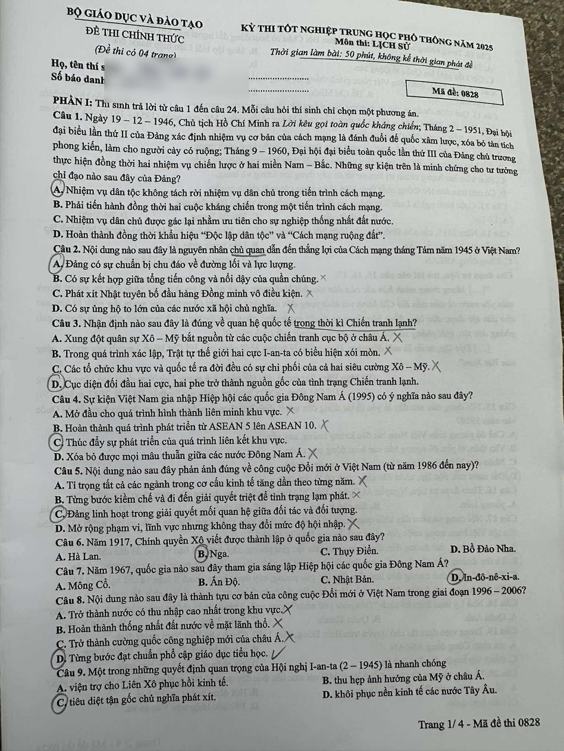 Gợi ý đáp án, đề thi môn Lịch sử mã đề 0828 tốt nghiệp THPT 2025 chính xác nhất - 2